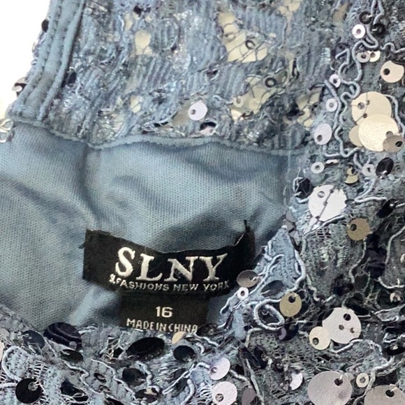 Blue Sequin Embellished Midi Dress with Flutter Sleeves - Picture 6 of 6